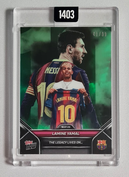 Lamine Yamal - 2025 Topps Now The Legacy Lives On (Lionel Messi) Green /99 #2 FC Barcelona