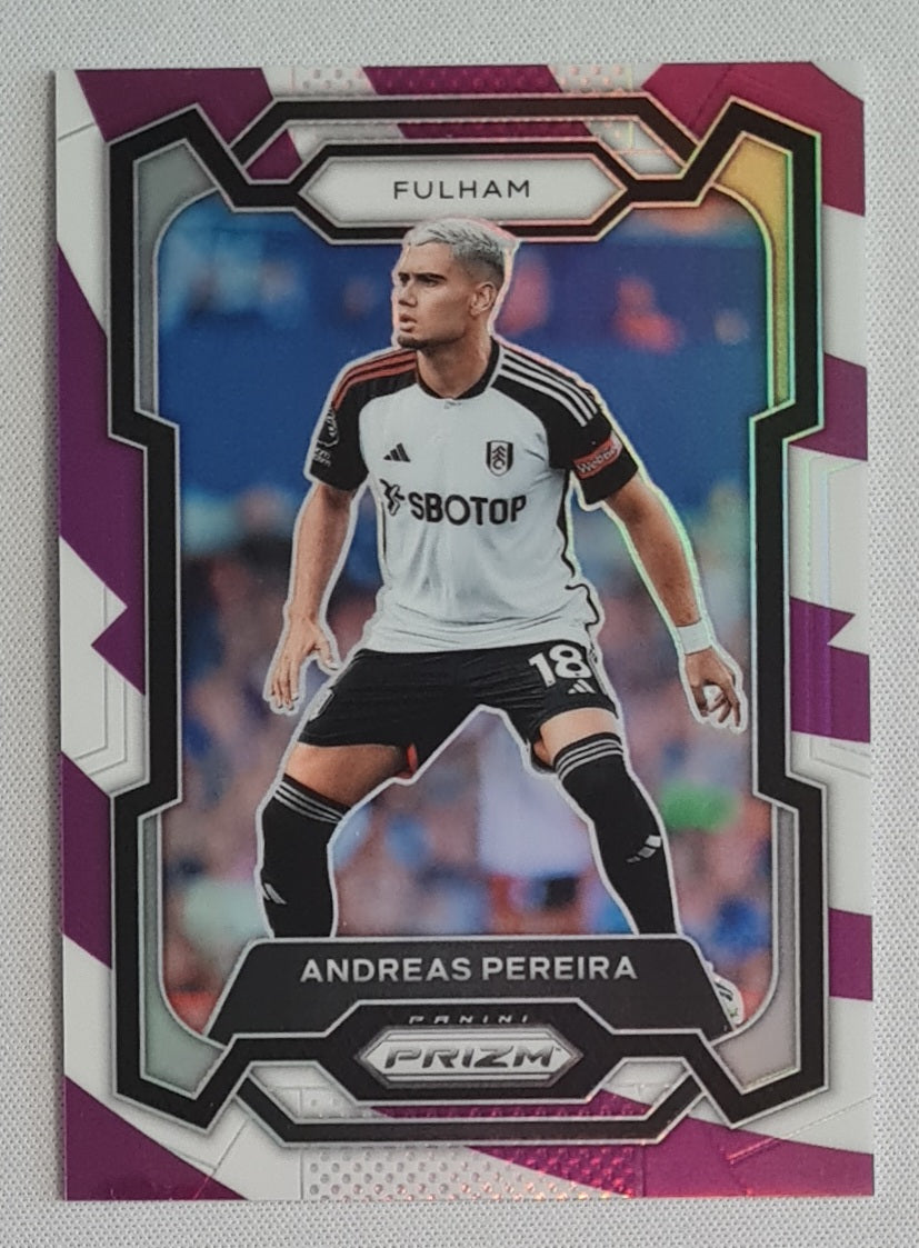 Andreas Pereira - 2023/24 Panini Prizm Premier League Soccer Purple and White Stripes Prizm /92 #161 Fulham FC