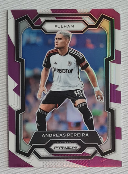 Andreas Pereira - 2023/24 Panini Prizm Premier League Soccer Purple and White Stripes Prizm /92 #161 Fulham FC
