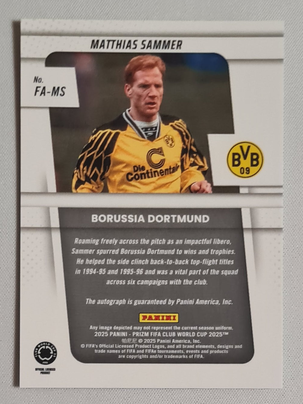 Matthias Sammer - 2025 Panini Prizm Fifa Club World Cup Auto #FA-MS Borussia Dortmund