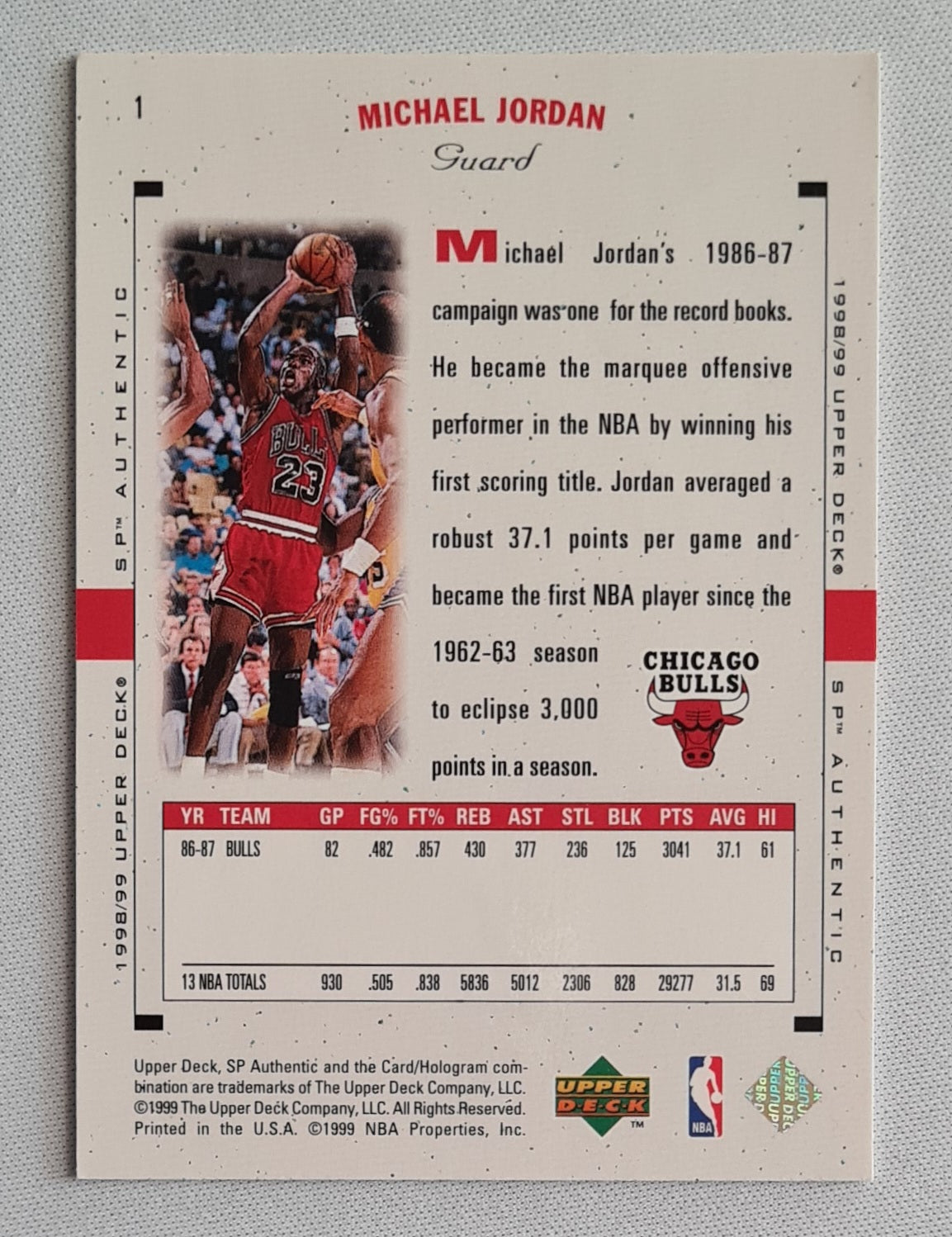 Michael Jordan - 1999 Upper Deck SP Authentic #1 Chicago Bulls