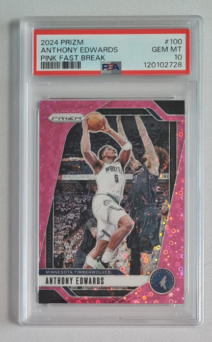 Anthony Edwards - 2024 Panini Prizm Pink Fast Break /50 PSA 10 #100 Minnesota Timberwolves