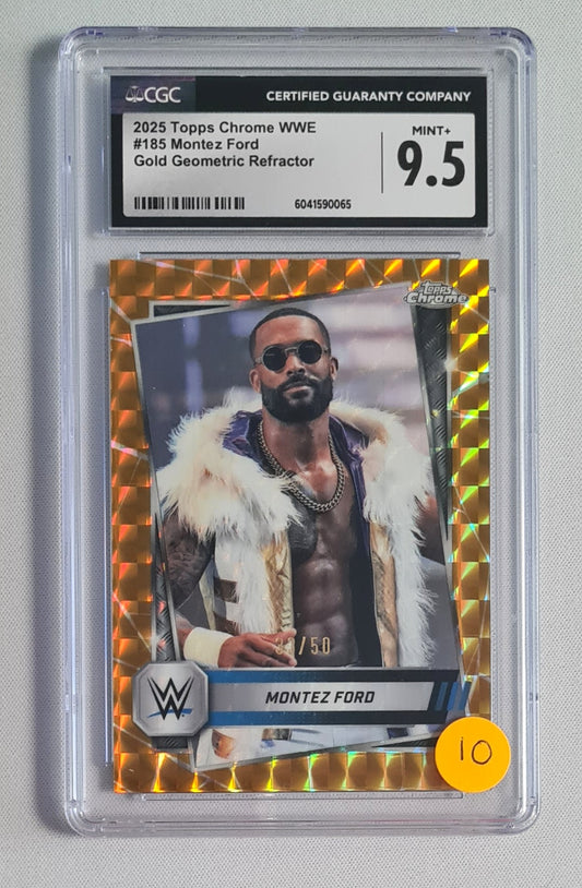 Montez Ford - 2025 Topps Chrome WWE Gold Geometric Refractor /50 CGC 9.5 #185