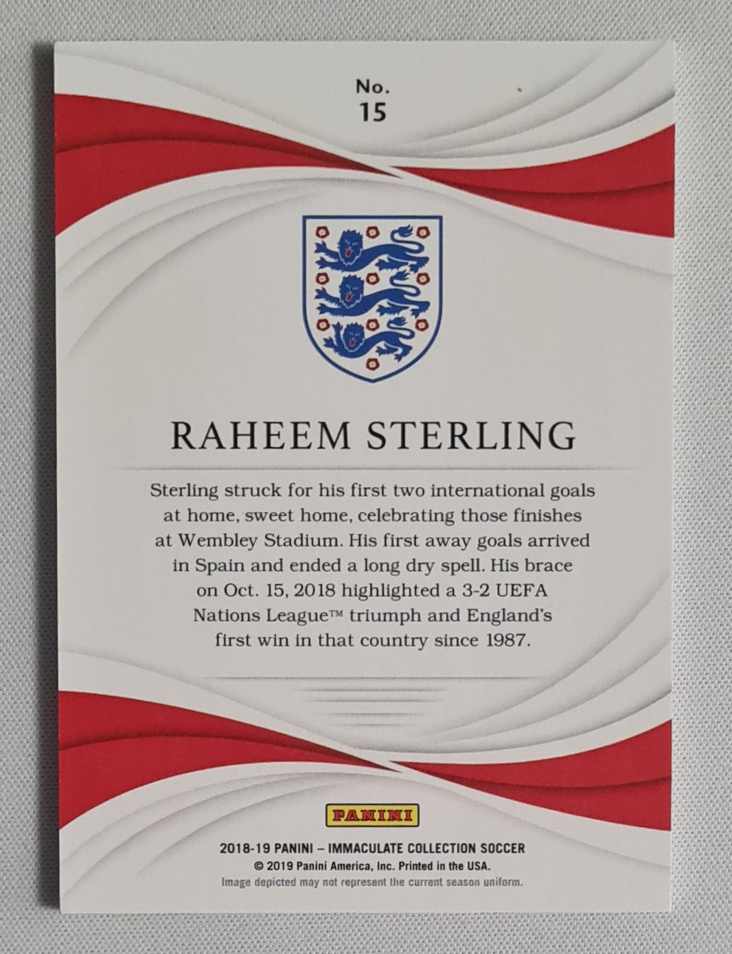 Raheem Sterling - 2018/19 Panini Immaculate /65 #15 England