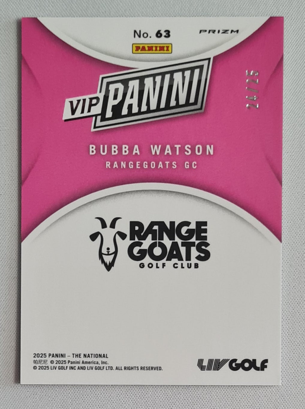 Bubba Watson - 2025 Panini The National VIP Prizm /25 #63 Rangegoats GC