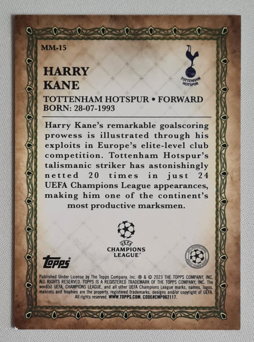 Harry Kane - 2022/23 Topps Merlin UEFA Soccer Merlin's Masters #MM-15 Tottenham Hotspurs