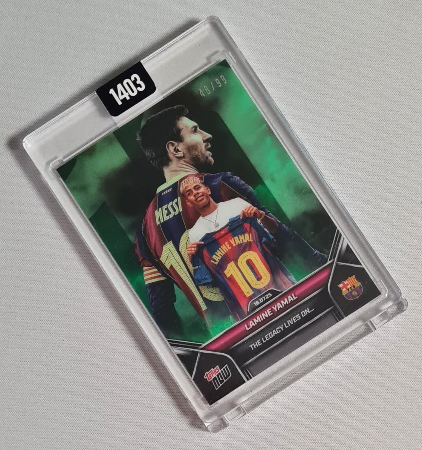 Lamine Yamal - 2025 Topps Now The Legacy Lives On (Lionel Messi) Green /99 #2 FC Barcelona