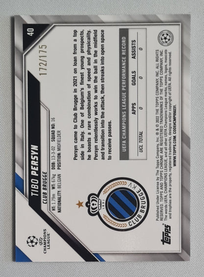 Tibo Persyn - 2022 Topps Chrome Champions League Club Brugge KV #40 /175 Pink
