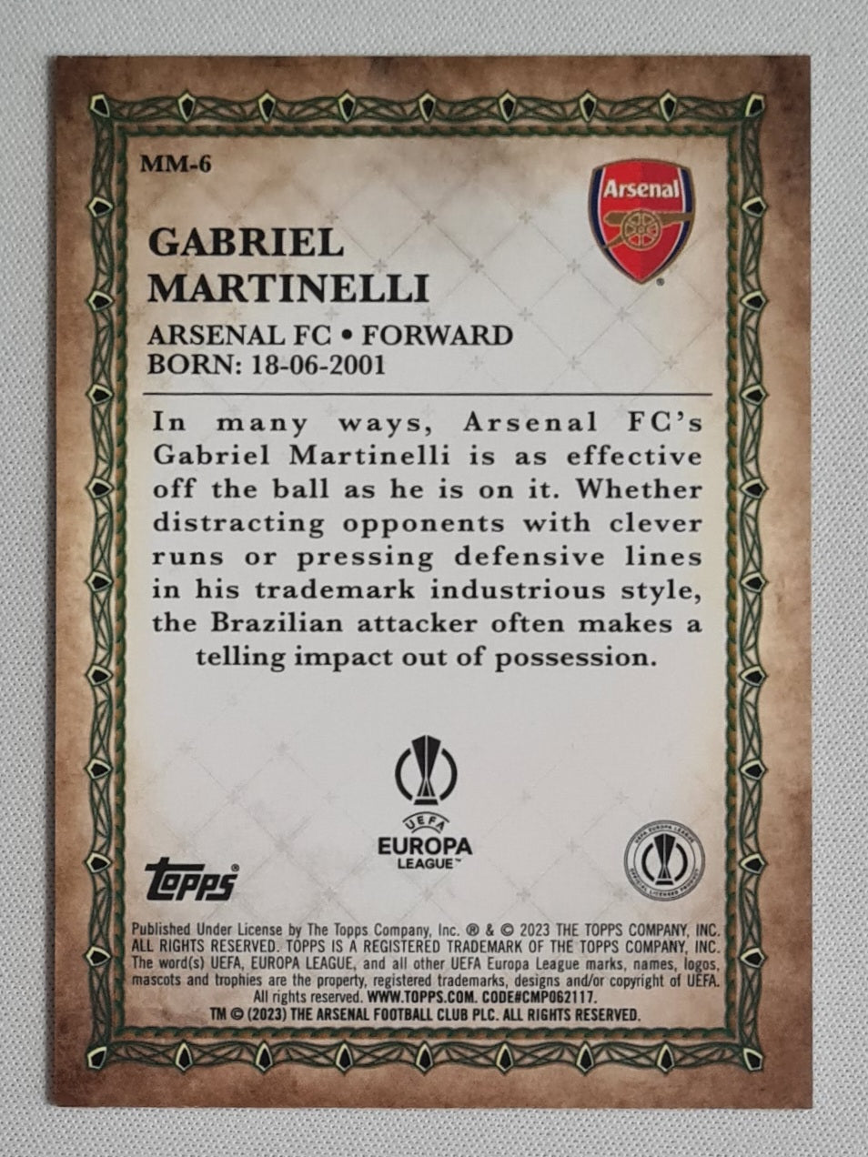 Gabriel Martinelli - 2022/23 Topps Merlin UEFA Soccer Merlin's Masters #MM-6 Arsenal FC