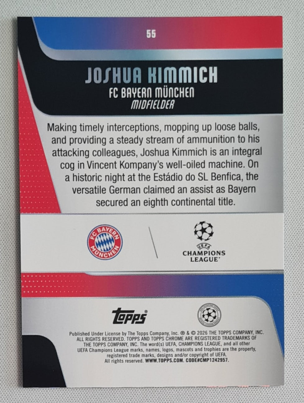 Joshua Kimmich - 2025/26 Topps Chrome UCL Aqua /199 #55 Bayern Munchen