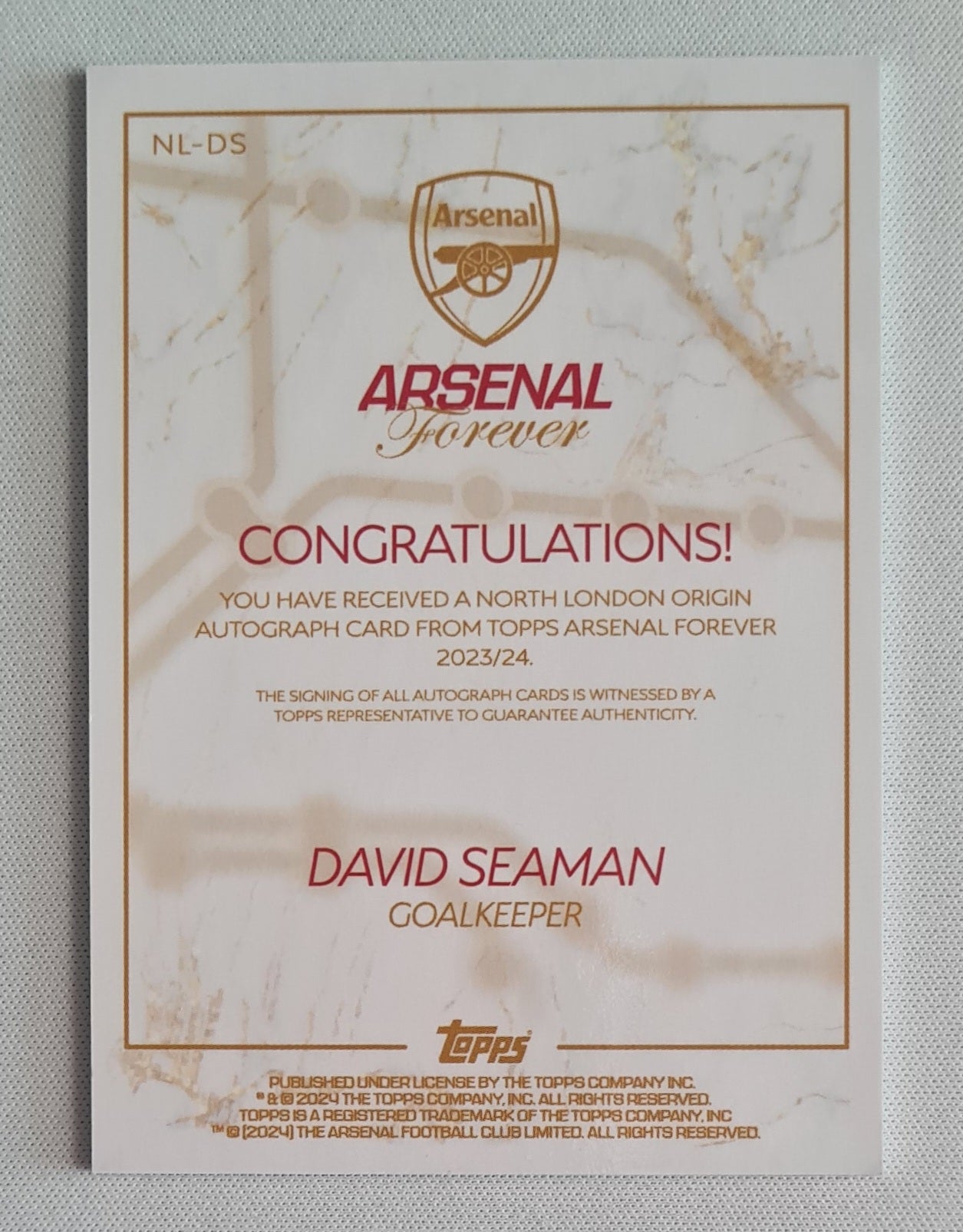 David Seaman - 2023/24 Topps Arsenal Forever Green Autograph /99 #NL-DS Arsenal FC