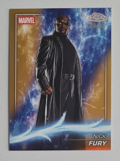 Nick Fury - 2025 Topps Chrome Marvel Iron Man 2 Gold /50 Phase One #9