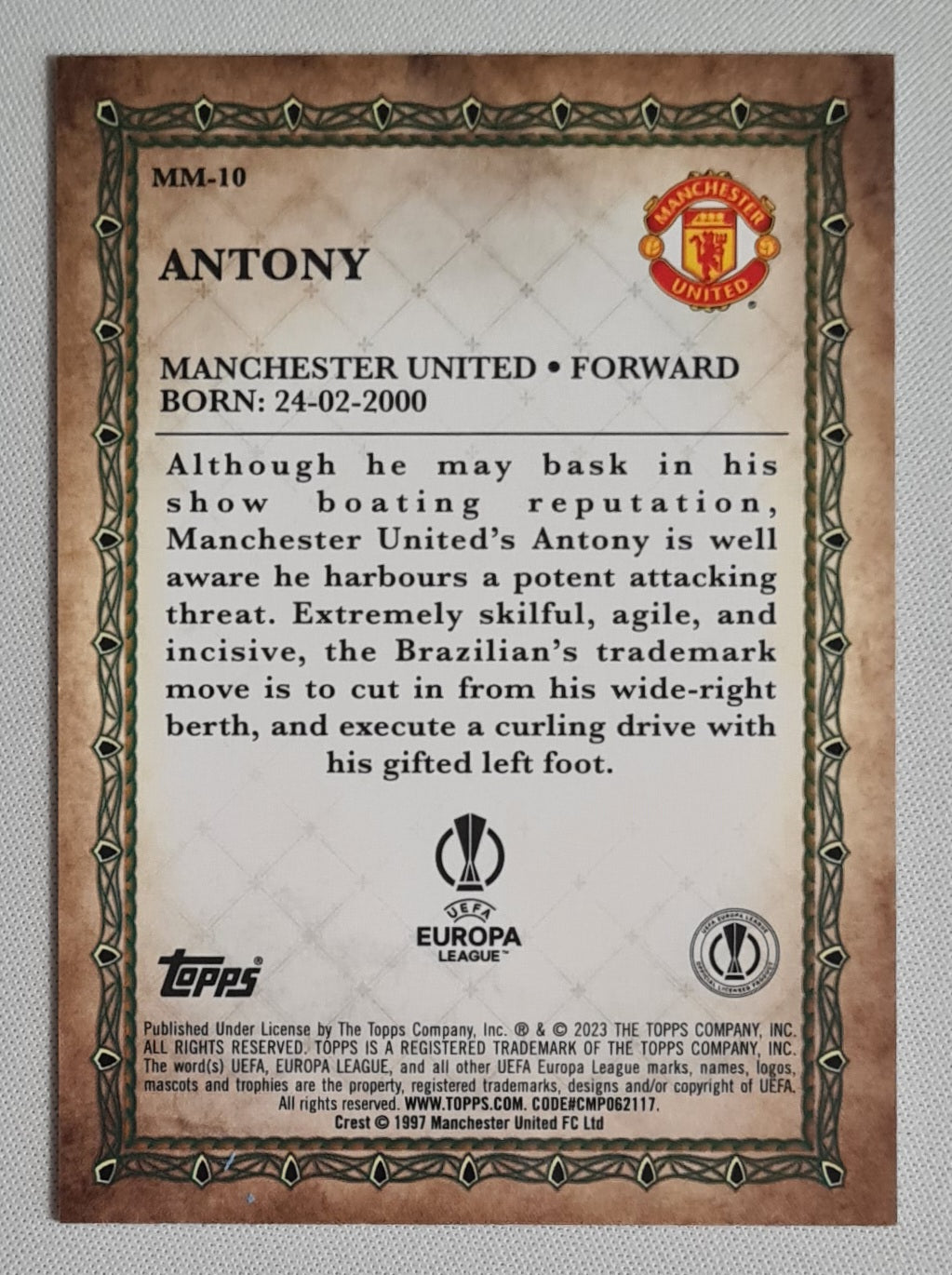 Antony - 2022/23 Topps Merlin UEFA Soccer Merlin's Masters #MM-10 Manchester United
