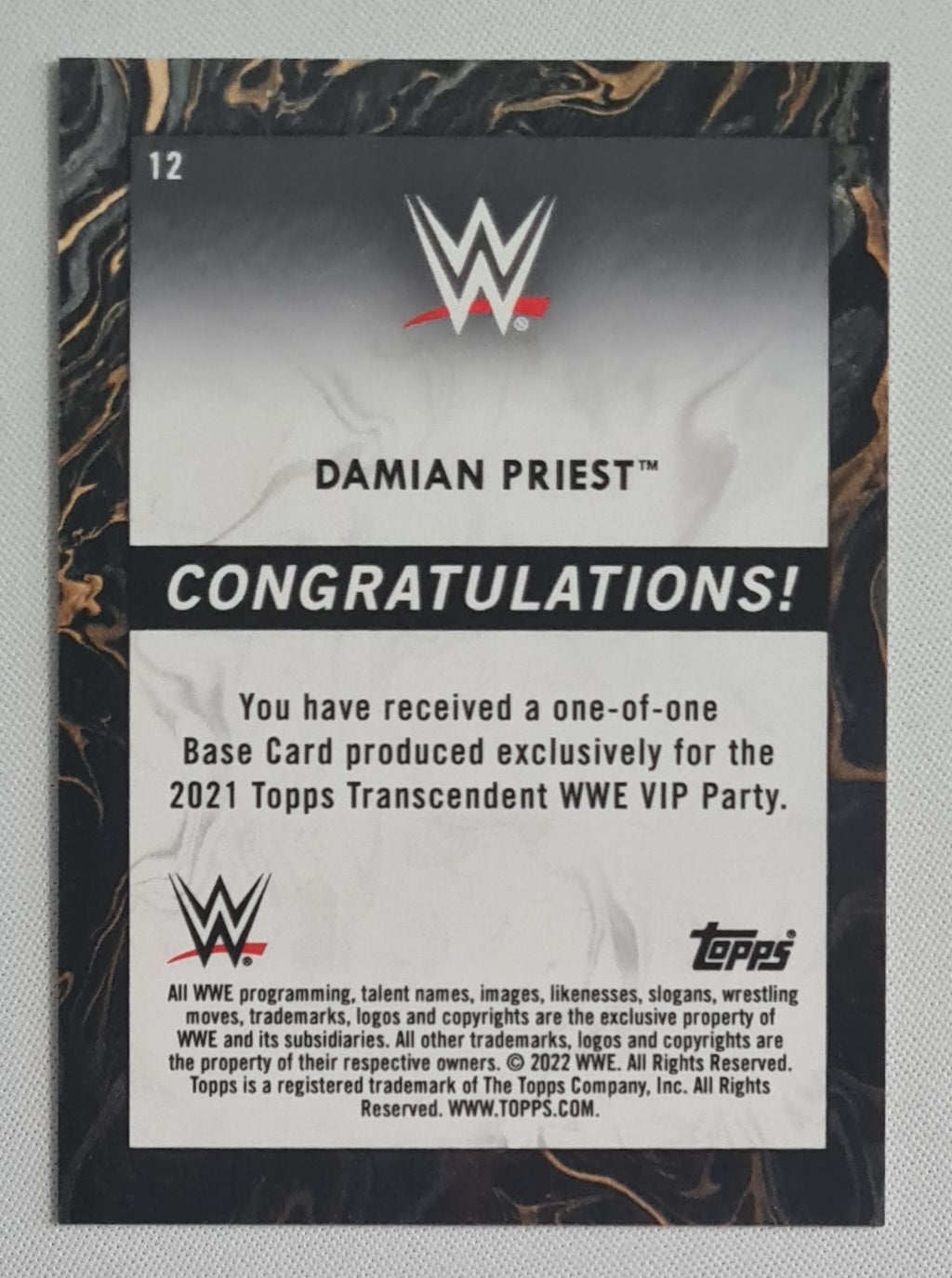 Damian Priest - 2021 Topps Transcendent 1of1 WWE VIP Party Red & Yellow #12