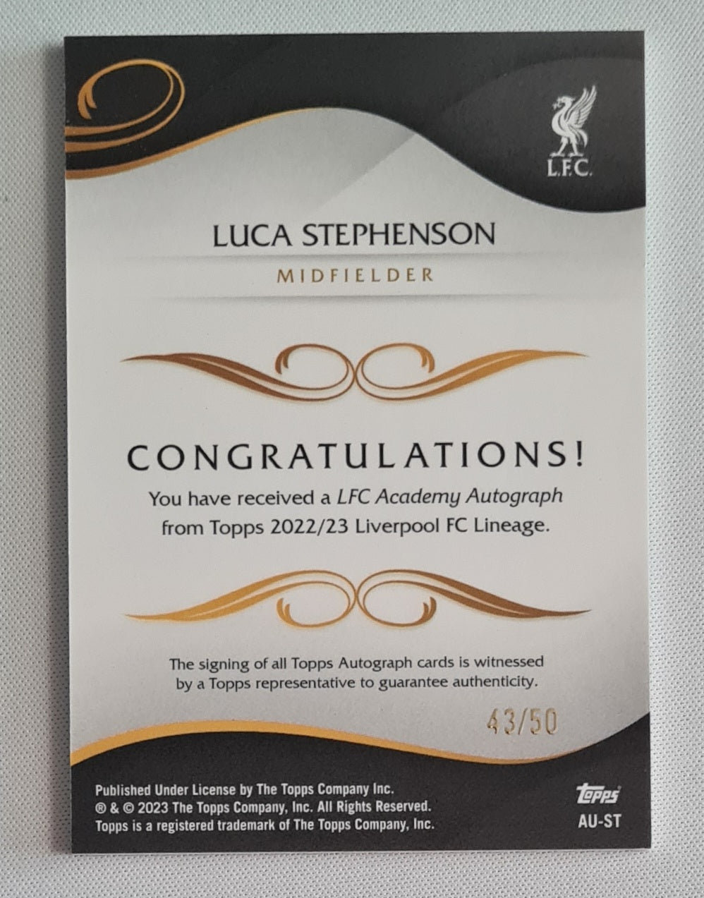 Luca Stephenson - 2022/23 Topps Liverpool FC Lineage Academy Autograph Green /50 #AU-ST
