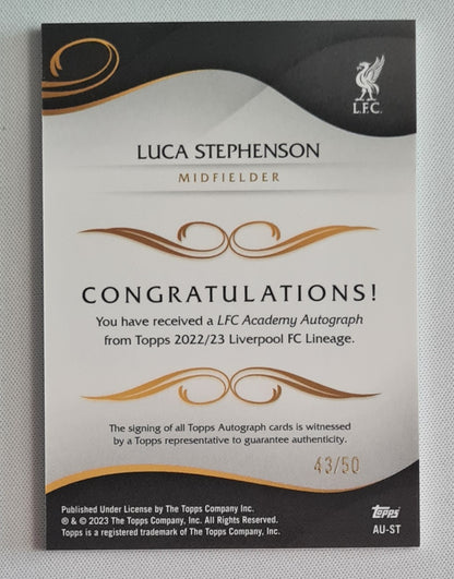 Luca Stephenson - 2022/23 Topps Liverpool FC Lineage Academy Autograph Green /50 #AU-ST