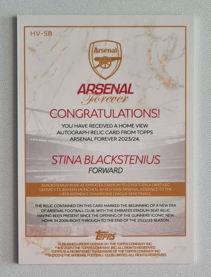Stina Blackstenius - 2023/24 Topps Arsenal Forever Seat Relic Auto /49 #HV-SB