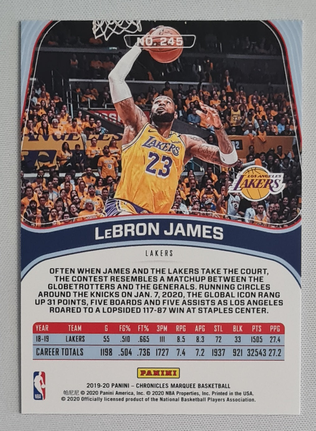 LeBron James - 2019/20 Panini Chronicles Marquee Pink #245 Los Angeles Lakers