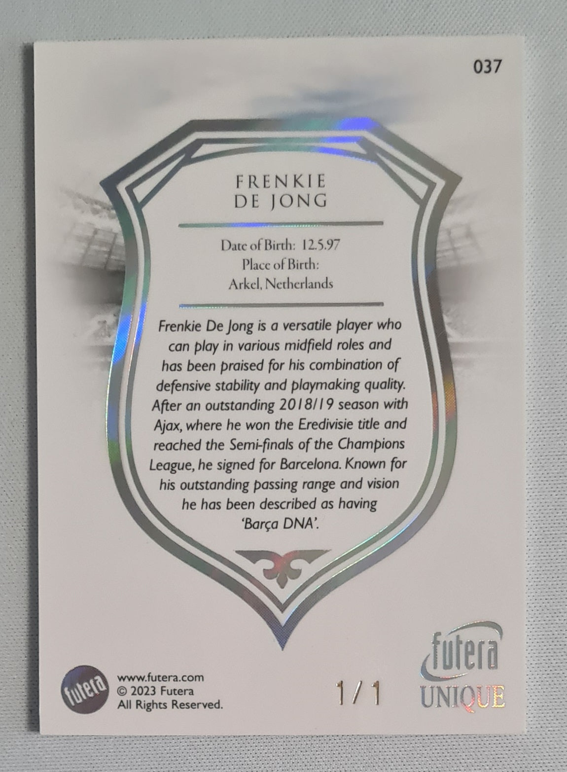 Frenkie de Jong - 2023 Futera Unique Rainbow 1of1! #37 Netherlands