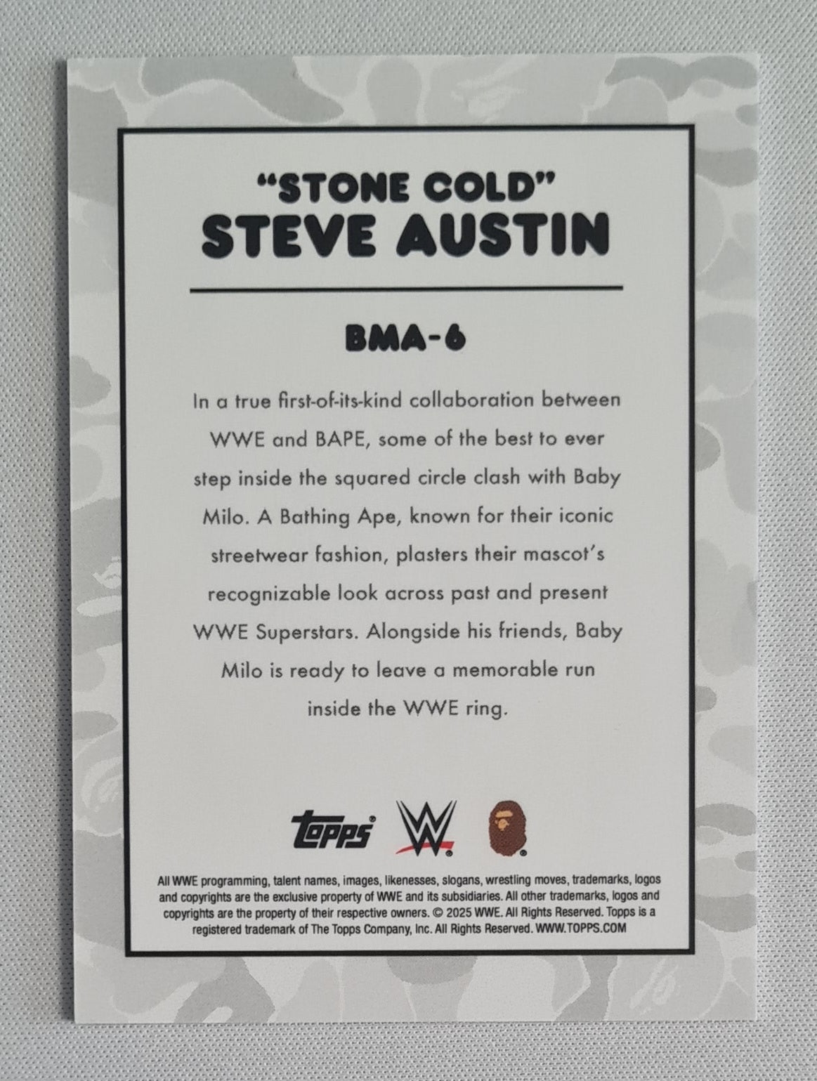 Stone Cold Steve Austin - 2025 Topps WWE x Bape Baby Milo Camo #BMA-6