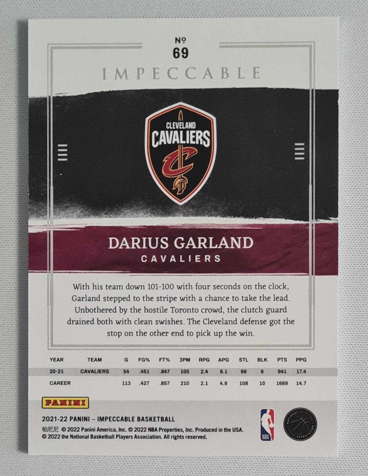 Darius Garland - 2021/22 Panini Impeccable /75 #69 Cleveland Cavaliers