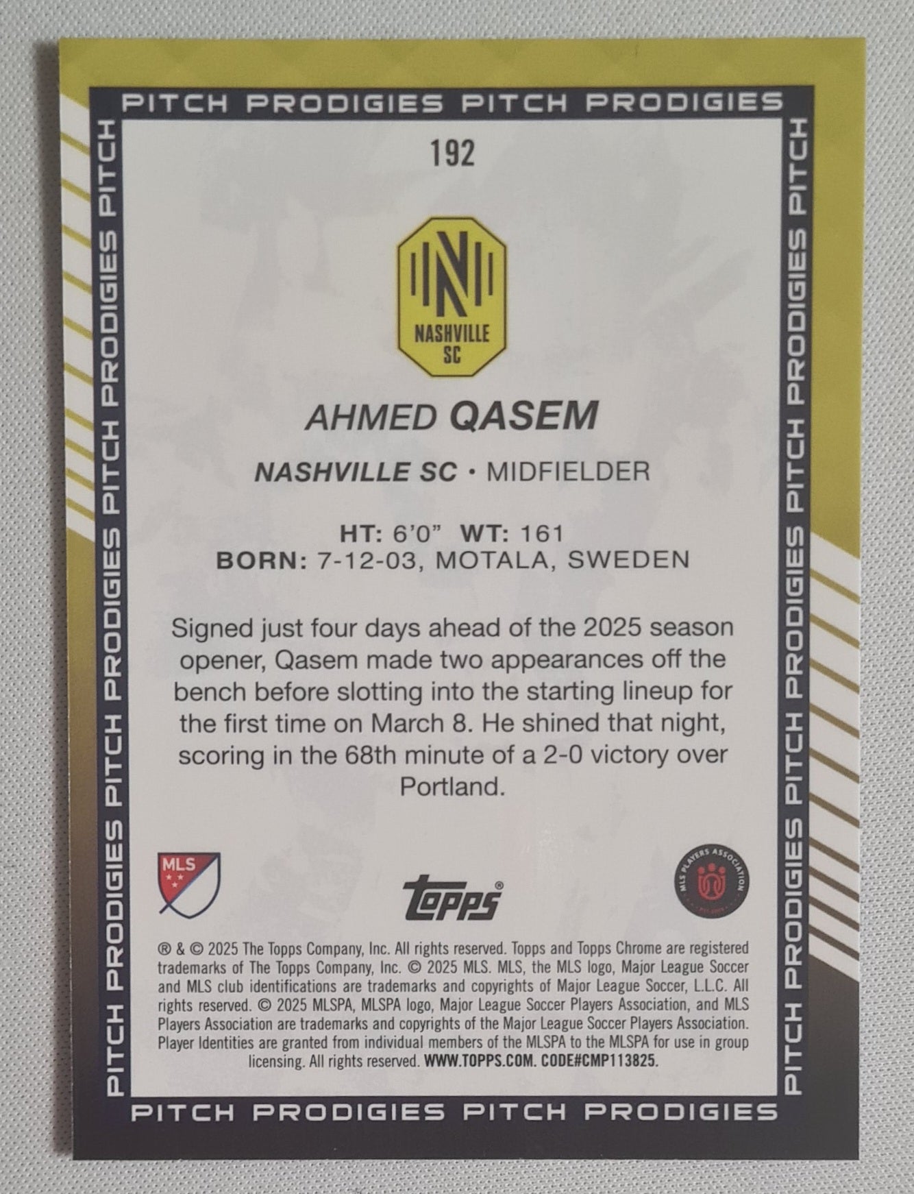 Ahmed Qasem - 2025 Topps Chrome Sapphire MLS Pitch Prodigies #192 Nashville SC