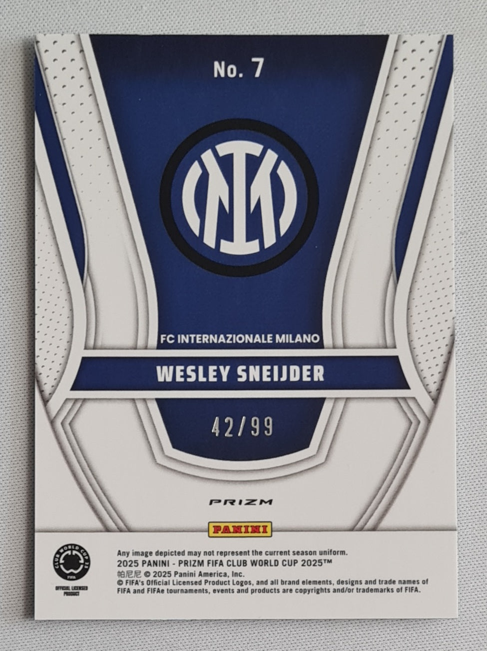 Wesley Sneijder - 2025 Panini Prizm Fifa Club World Cup Legendary Talents /99 #7 Inter Milan