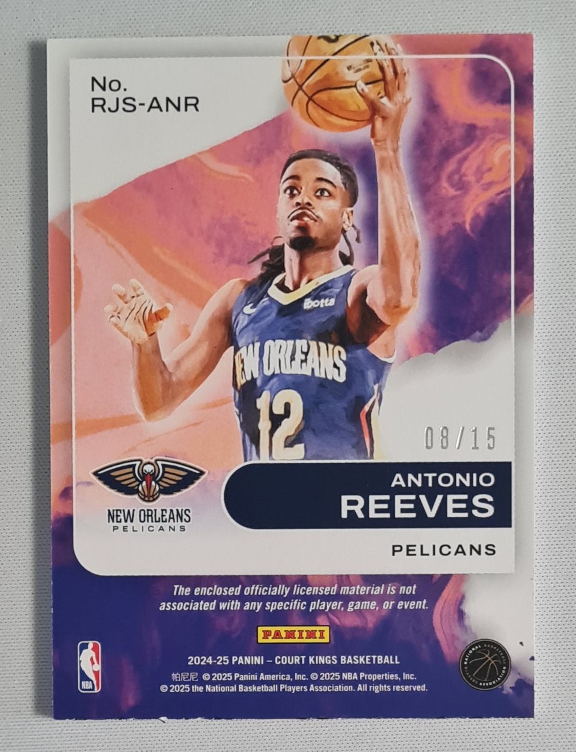 Antonio Reeves - 2024/25 Panini Court Kings Rookie Swatches /15 #RJS-ANR New Orleans Pelicans