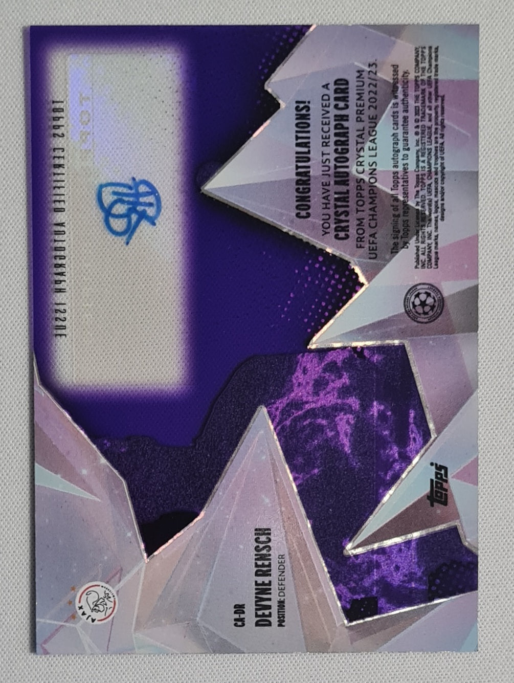 Devyne Rensch - 2022/23 Topps Crystal Premium UCL Crystal Auto /99 #CA-DR AFC Ajax