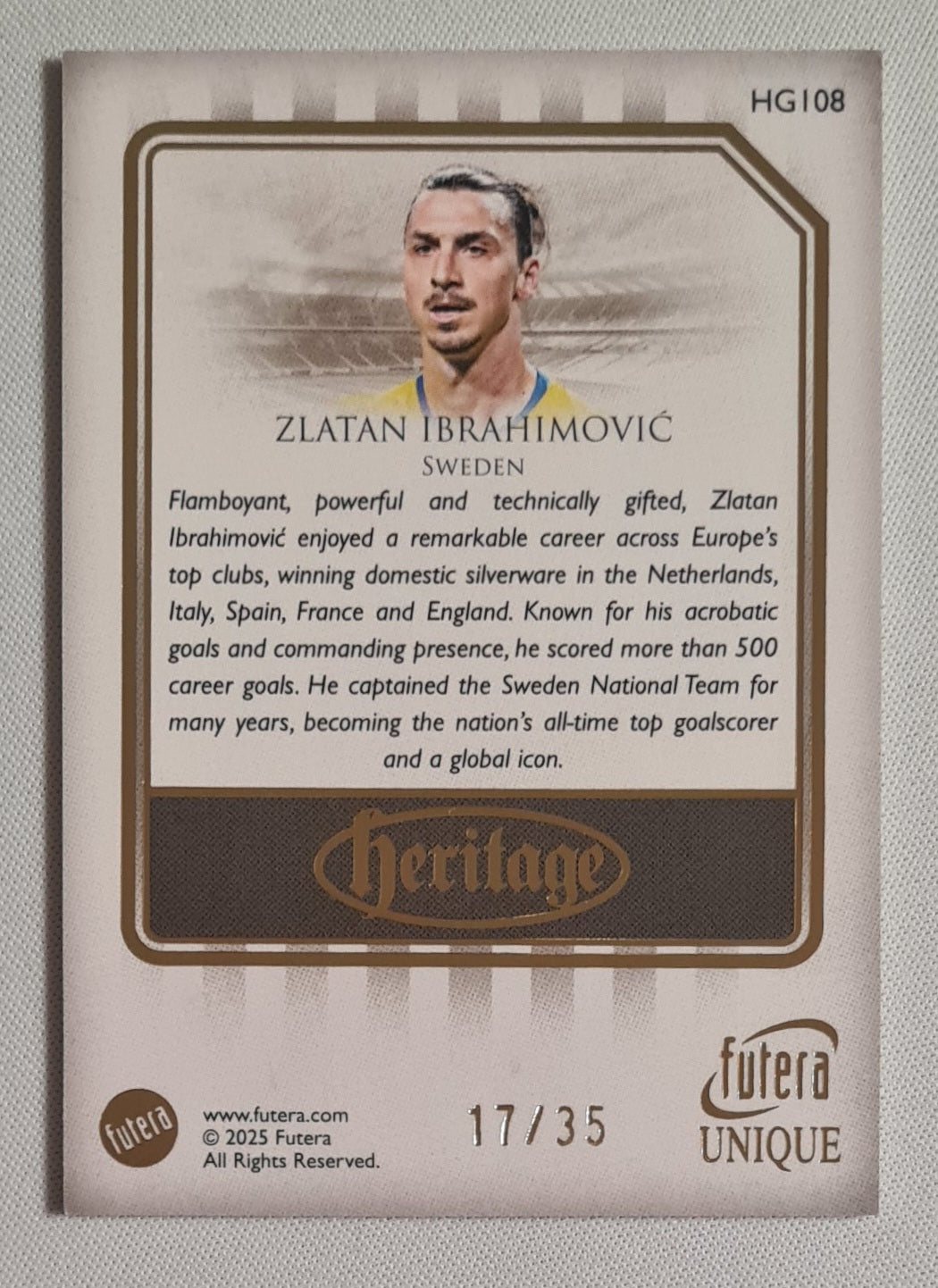 Zlatan Ibrahimovic - 2025 Futera Unique Heritage /35 #HG108 Sweden