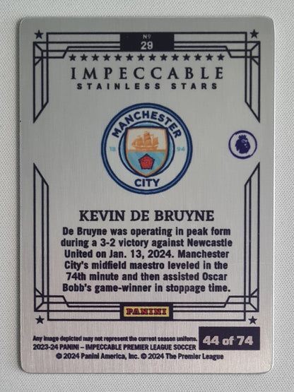 Kevin de Bruyne - 2023/24 Panini Impeccable Premier League Soccer Stainless Stars Metal Card /74 #29 Manchester City