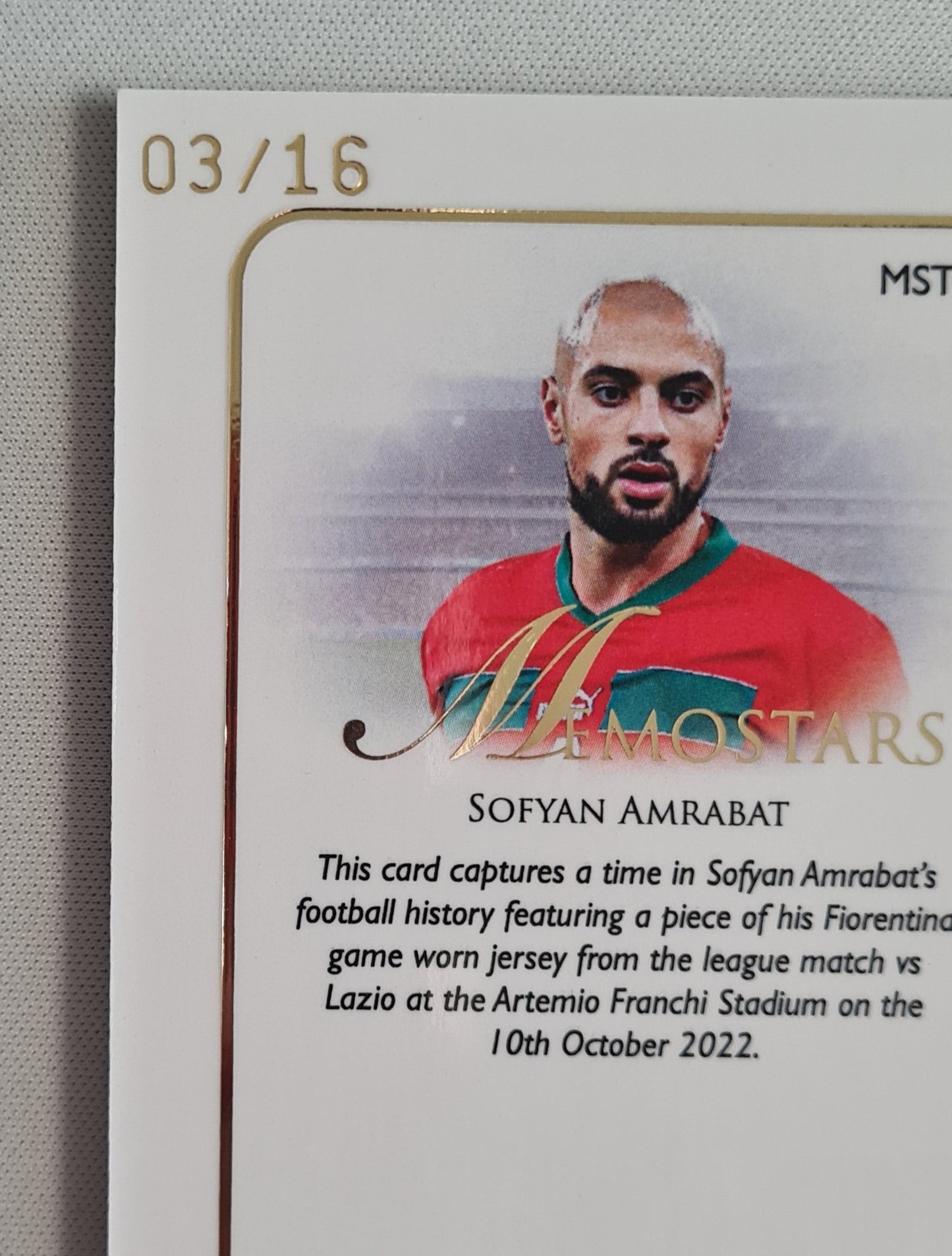 Sofyan Amrabat - 2023 Futera Unique Memostars /16 Patch Game Worn #MST01 Morocco