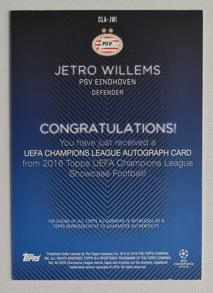 Jetro Willems - 2016 Topps UCL Showcase Football Auto #CLA-JWI PSV Eindhoven