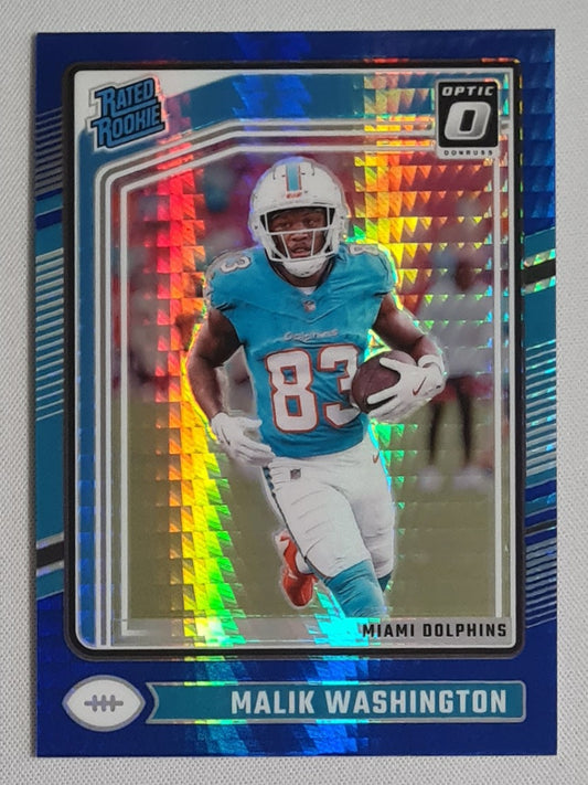Malik Washington - 2024 Panini Donruss Optic Blue Hyper Rated Rookie #272 Miami Dolphins