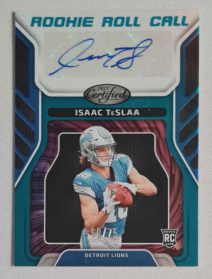 Isaac Teslaa - 2025 Panini Certified Football Rookie Roll Calls Teal Auto /75 #RRC-ITA Detroit Lions