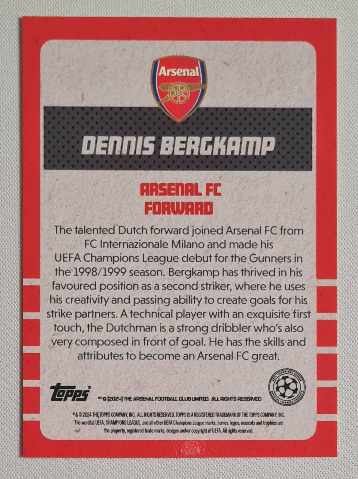 Dennis Bergkamp - 2024 Topps Lost Rookie Arsenal FC