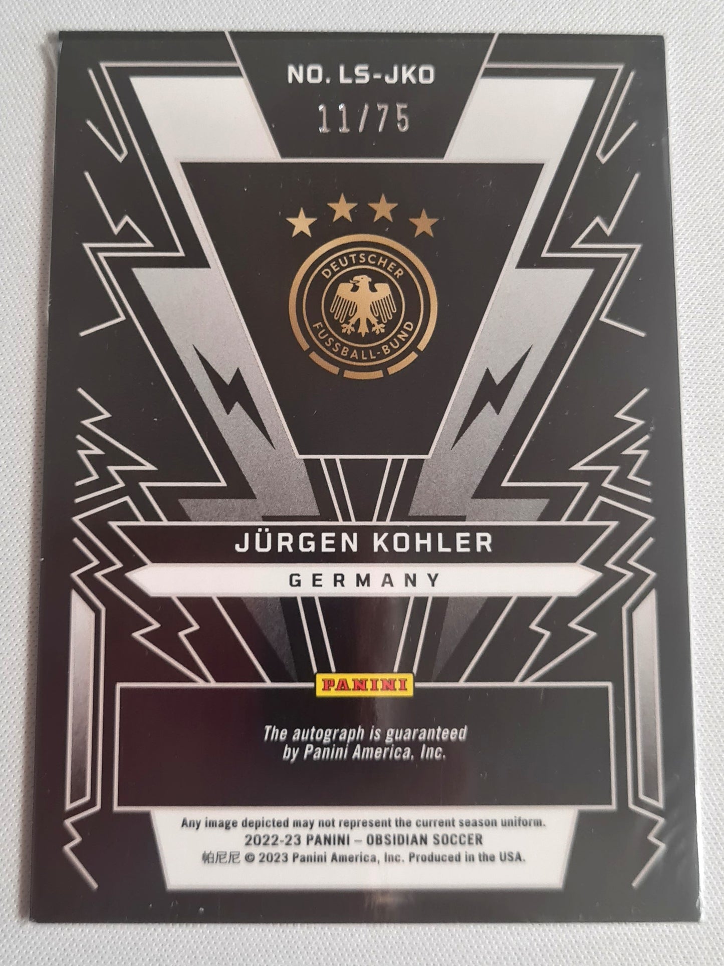 Jurgen Kohler - 2022/23 Panini Obsidian Lightning Strike Auto /75 #LS-JKO Germany