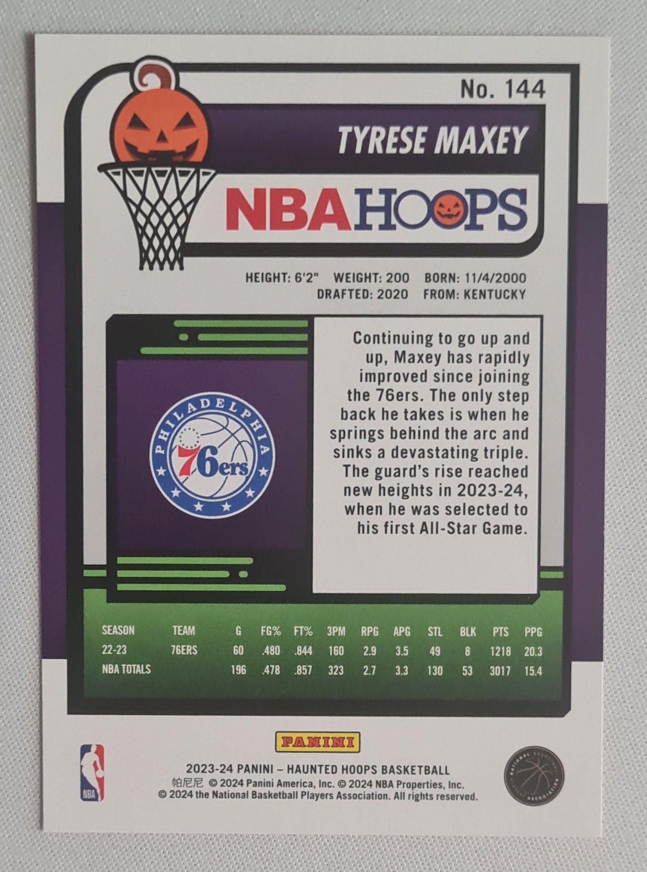 Tyrese Maxey - 2023/24 Panini Haunted Hoops Orange Pumpkin #144 Philadelphia 76ers