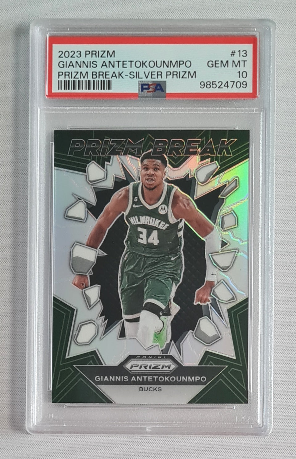 Giannis Antetokounmpo - 2023 Panini Prizm - Prizm Break Silver Prizm PSA 10 #13 Milwaukee Bucks