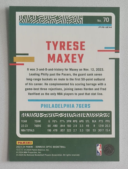 Tyrese Maxey - 2023/24 Panini Donruss Optic Silver Prizm #70 Philadelphia 76ers