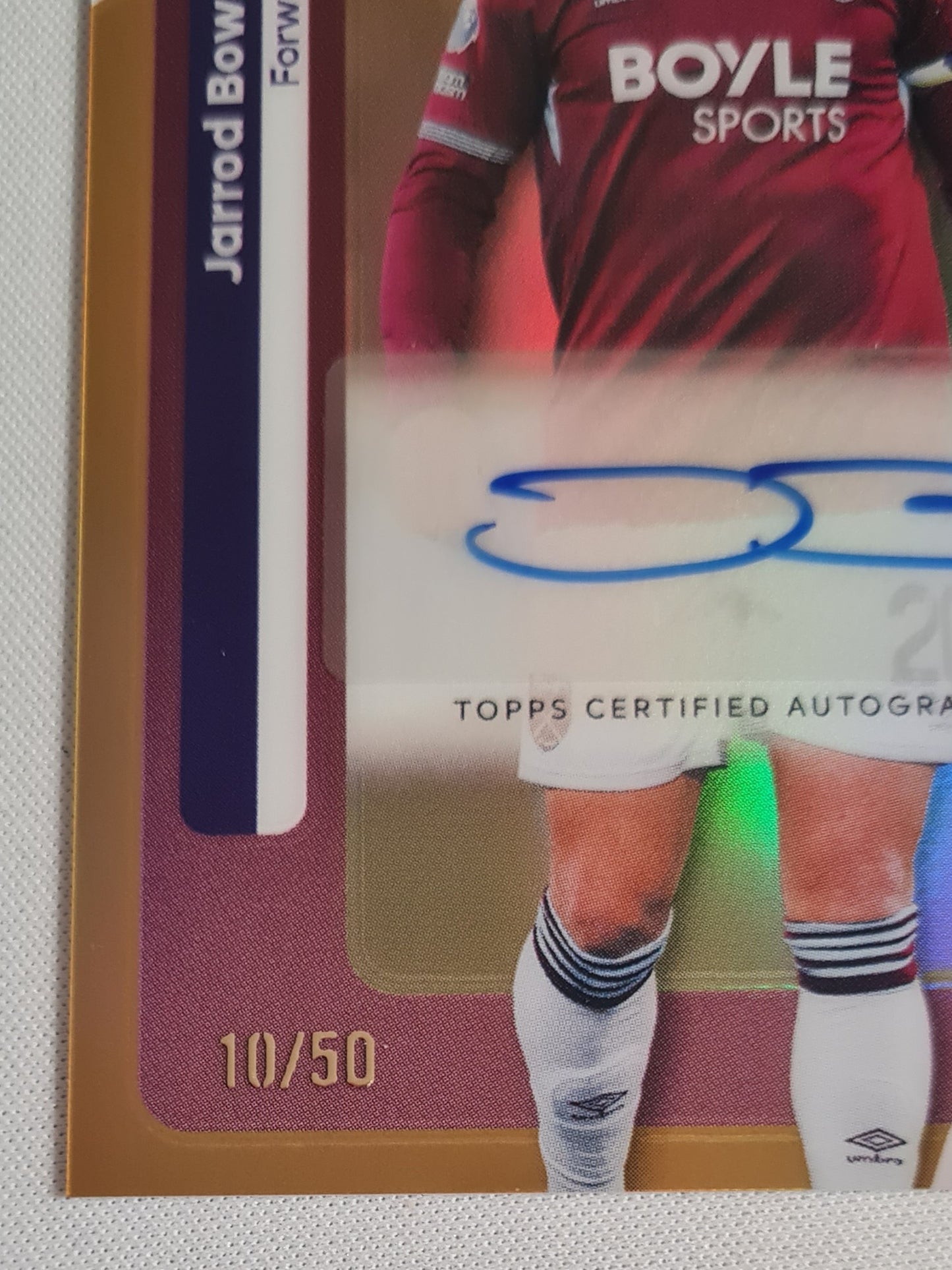 Jarrod Bowen - 2026 Topps Chrome Premier League Gold Auto /50 #CA-BO West Ham United