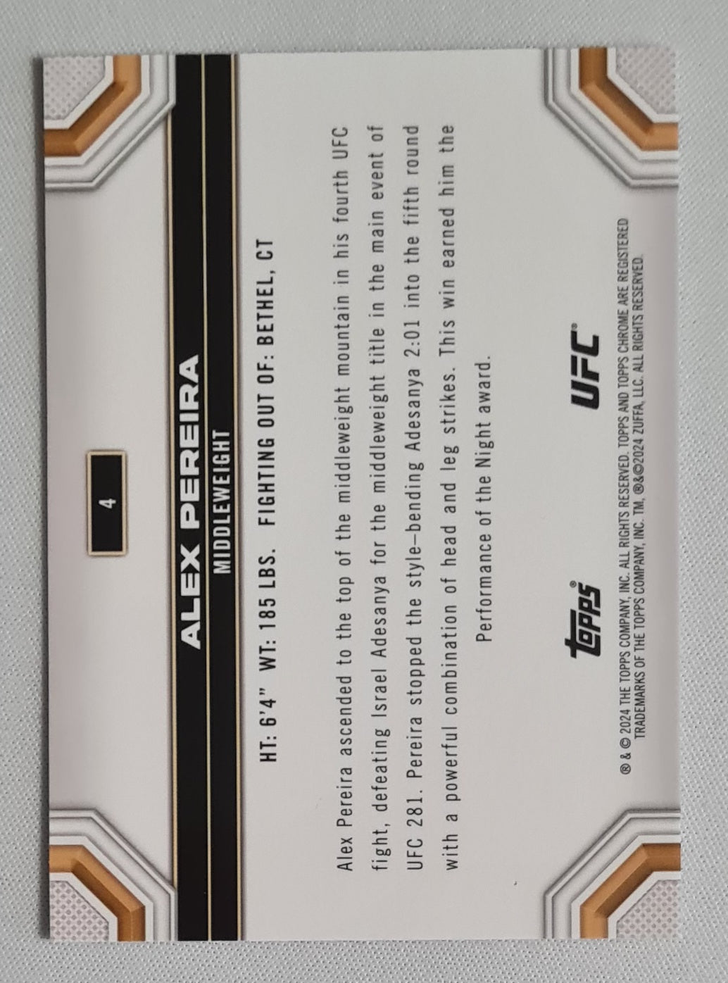 Alex Pereira - 2024 Topps Chrome UFC #4