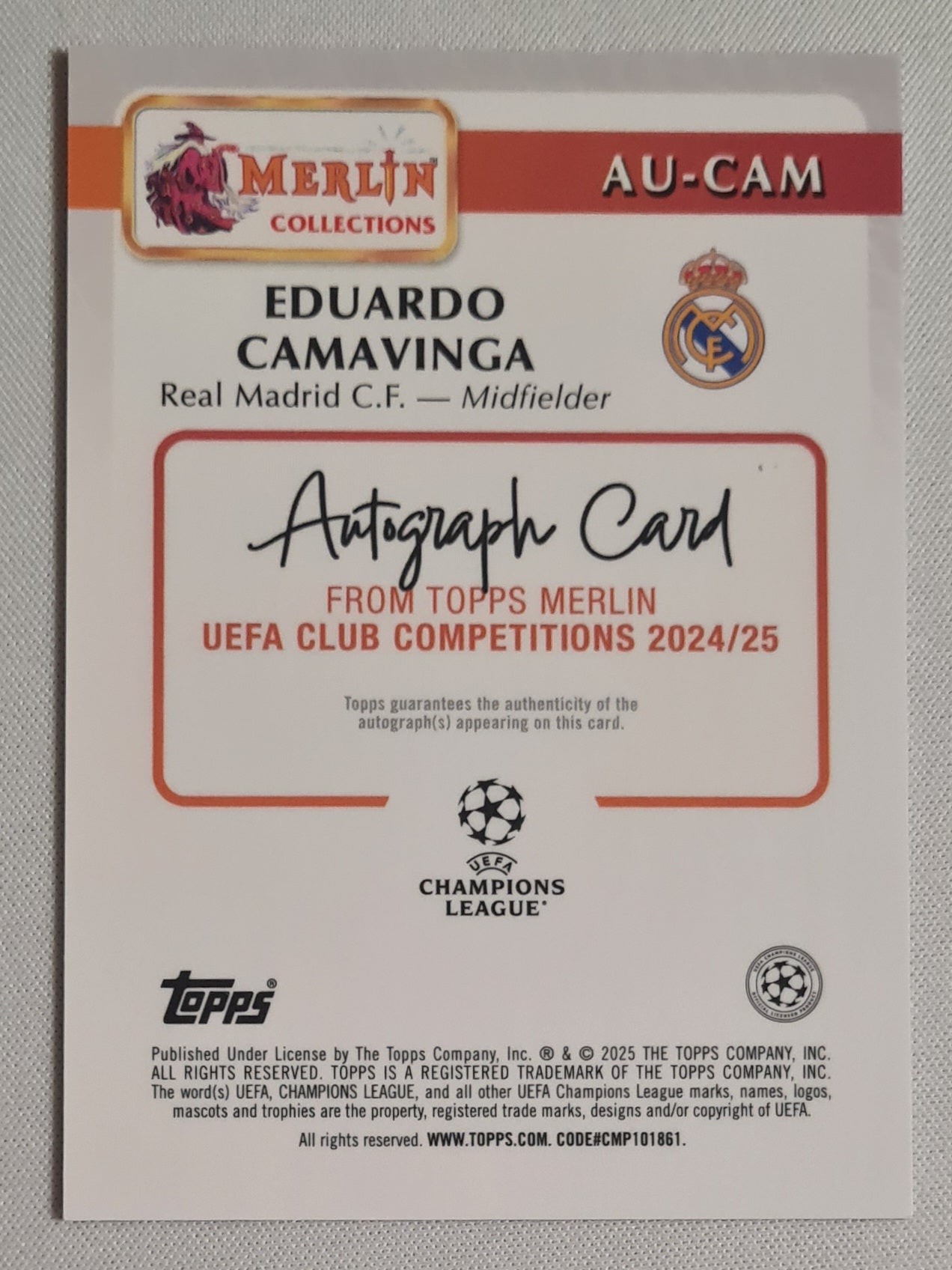 Eduardo Camavinga - 2024/25 Topps Merlin Pink Auto /199 #AU-CAM Real Madrid CF