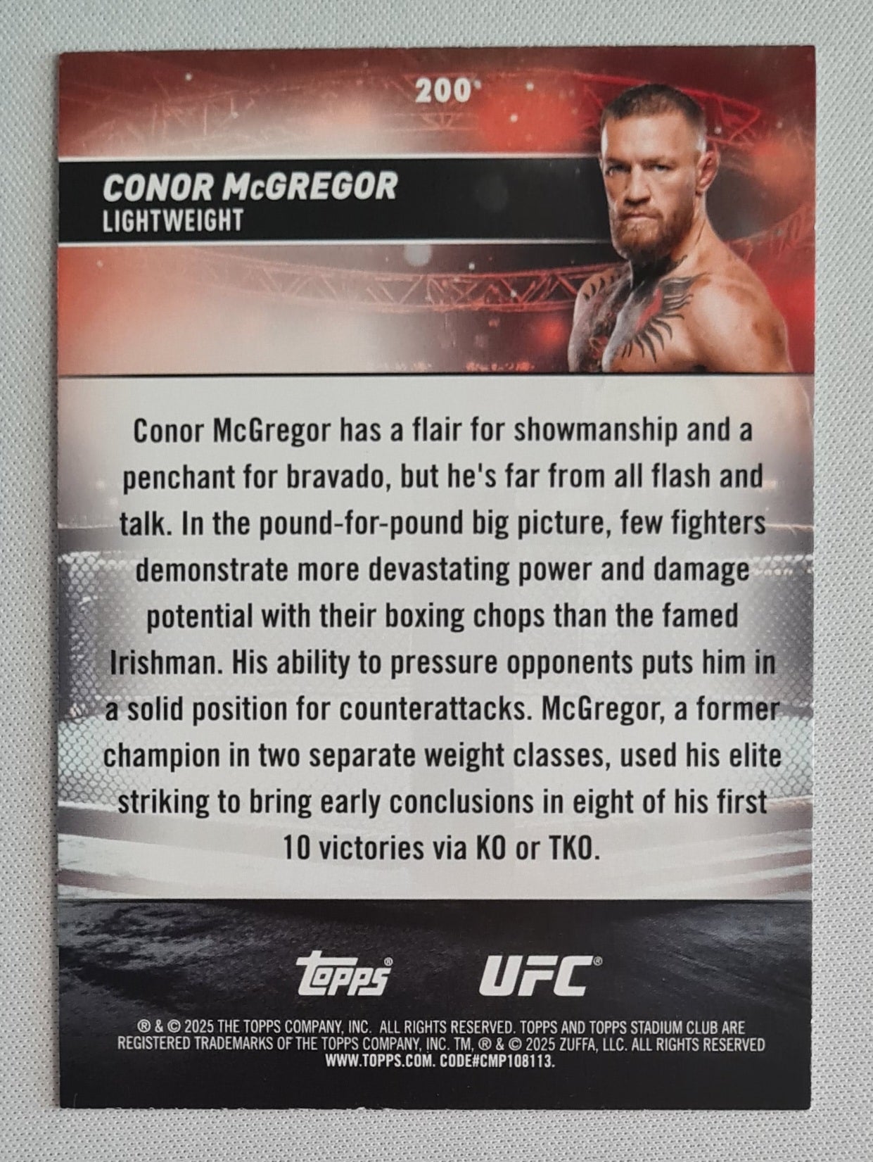Conor McGregor - 2025 Topps Stadium Club UFC Gold Foil #200