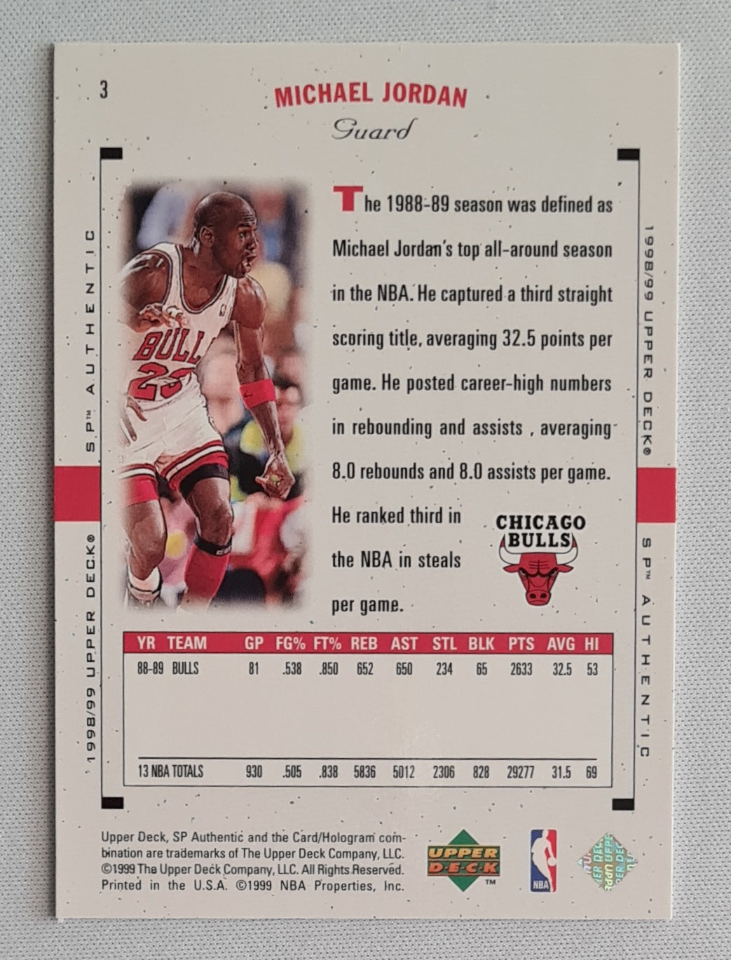 Michael Jordan - 1999 Upper Deck SP Authentic #3 Chicago Bulls