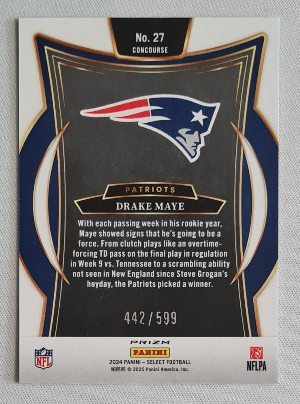 Drake Maye - 2024 Panini Select Football Rookie Card Green Shock /599 Concourse #27 New England Patriots