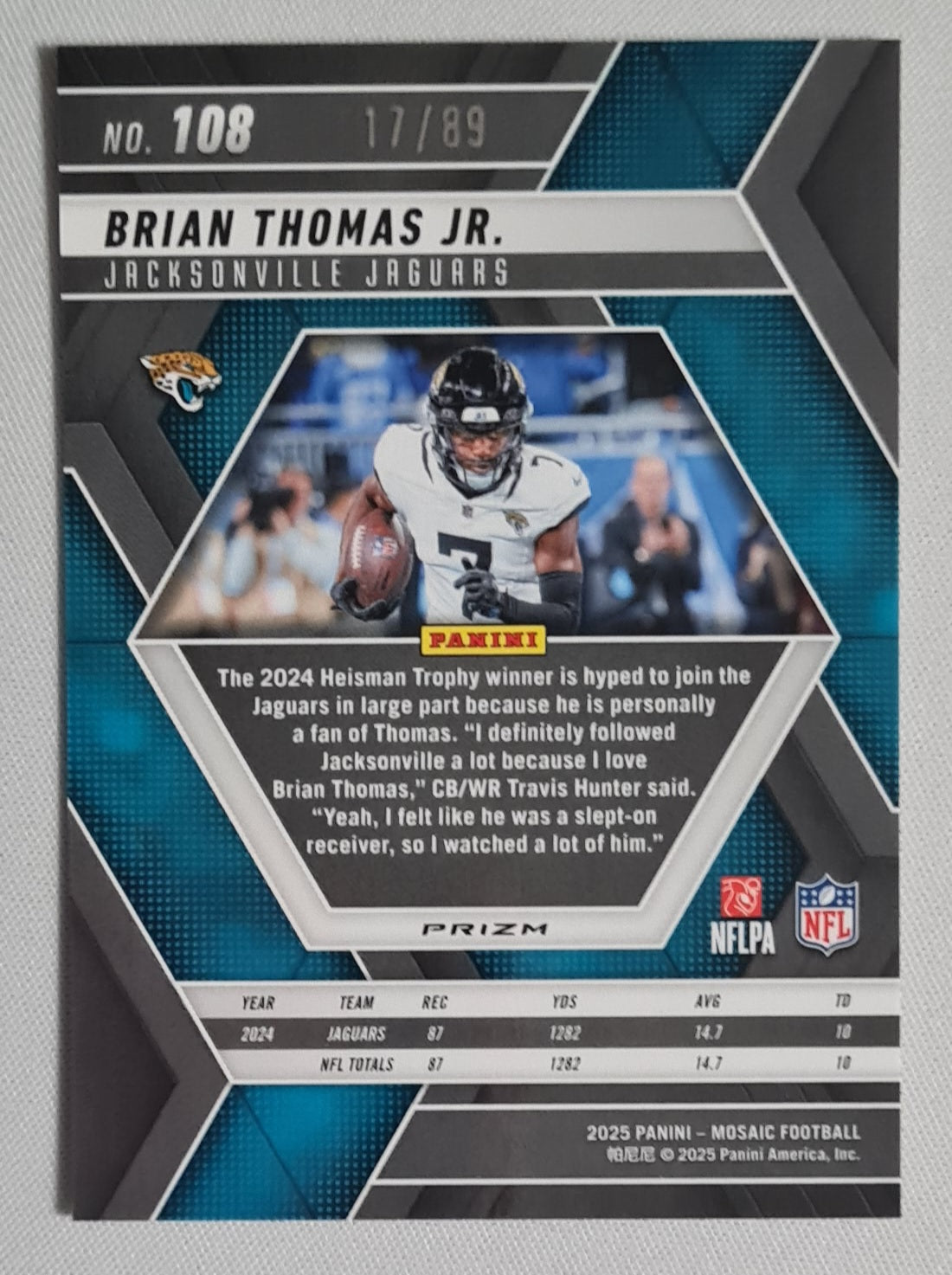 Brian Thomas Jr - 2025 Panini Mosaic Fusion Red Yellow /89 #108 Jacksonville Jaguars