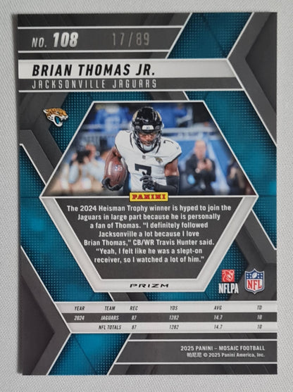 Brian Thomas Jr - 2025 Panini Mosaic Fusion Red Yellow /89 #108 Jacksonville Jaguars