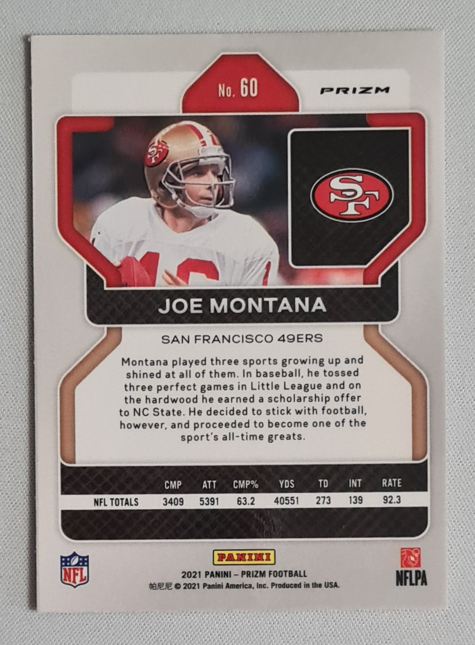 Joe Montana - 2021 Panini Prizm Orange Lazer Prizm #60 San Francisco 49ers