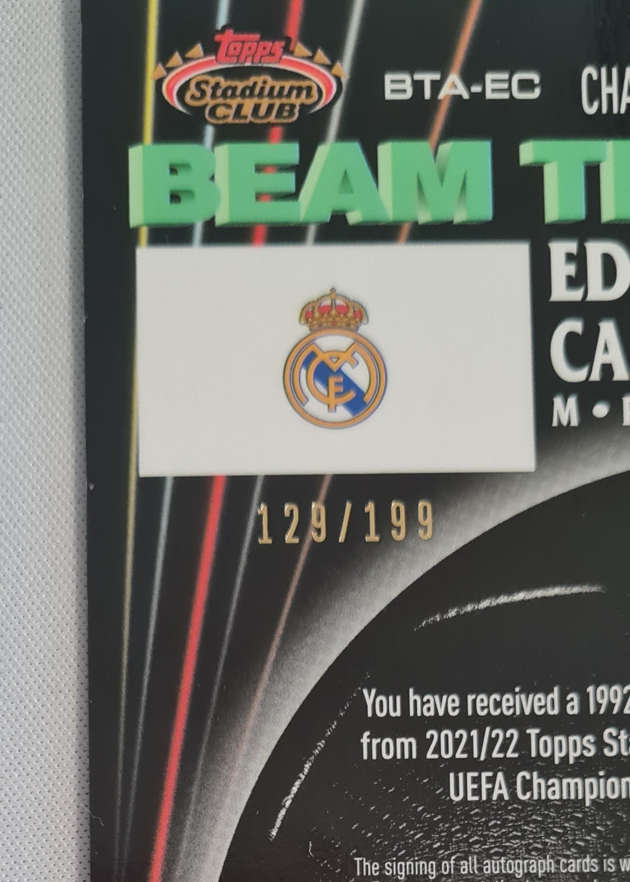 Eduardo Camavinga - 2021/22 Topps Stadium Club Chrome UCL Beam Team Auto /199 #BTA-EC Real Madrid CF
